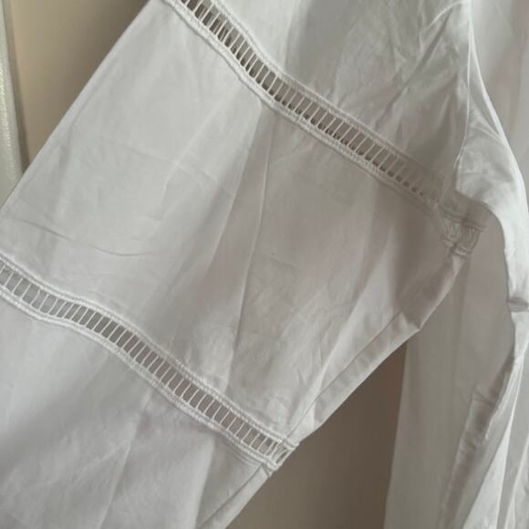 New Talbots Tie Detail Poplin Top White Bateau Neck Ladder Trim 3/4 Sleeve Sz 3X - Picture 3 of 8